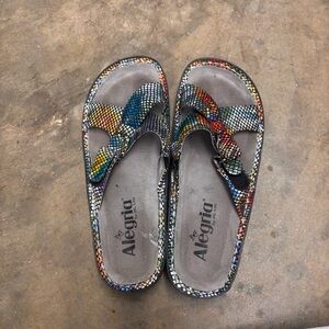 Alegria PG Lite Violette slide sandals in a multicolor  snake mosaic Women’s 38